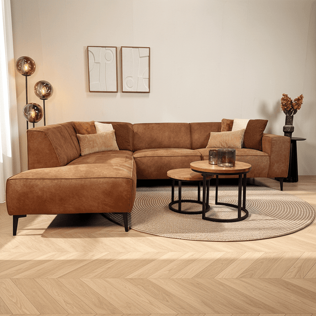 Industriële hoekbank cognac eco-leer Brisbane - links