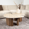 Couchtische - 2er-Set Bio-Couchtische Jimi mit Travertinplatte und Walnusssockel - Japandi - Dimehouse