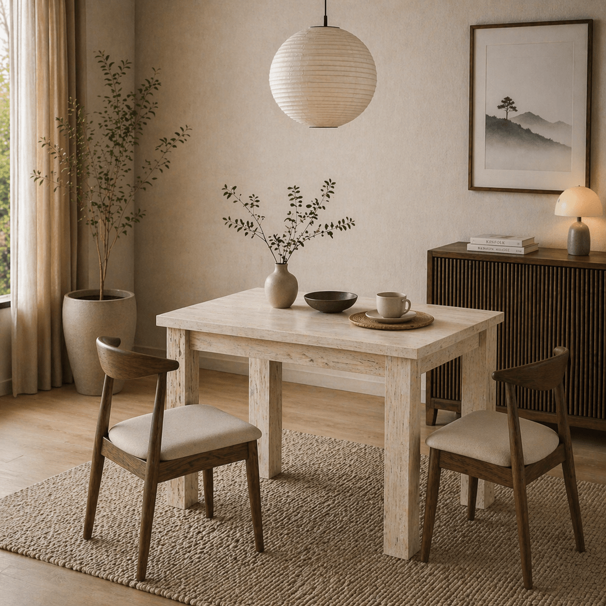 Kleiner Esstisch Travertin Melamin - 110 cm - mit Stauraum - Kara