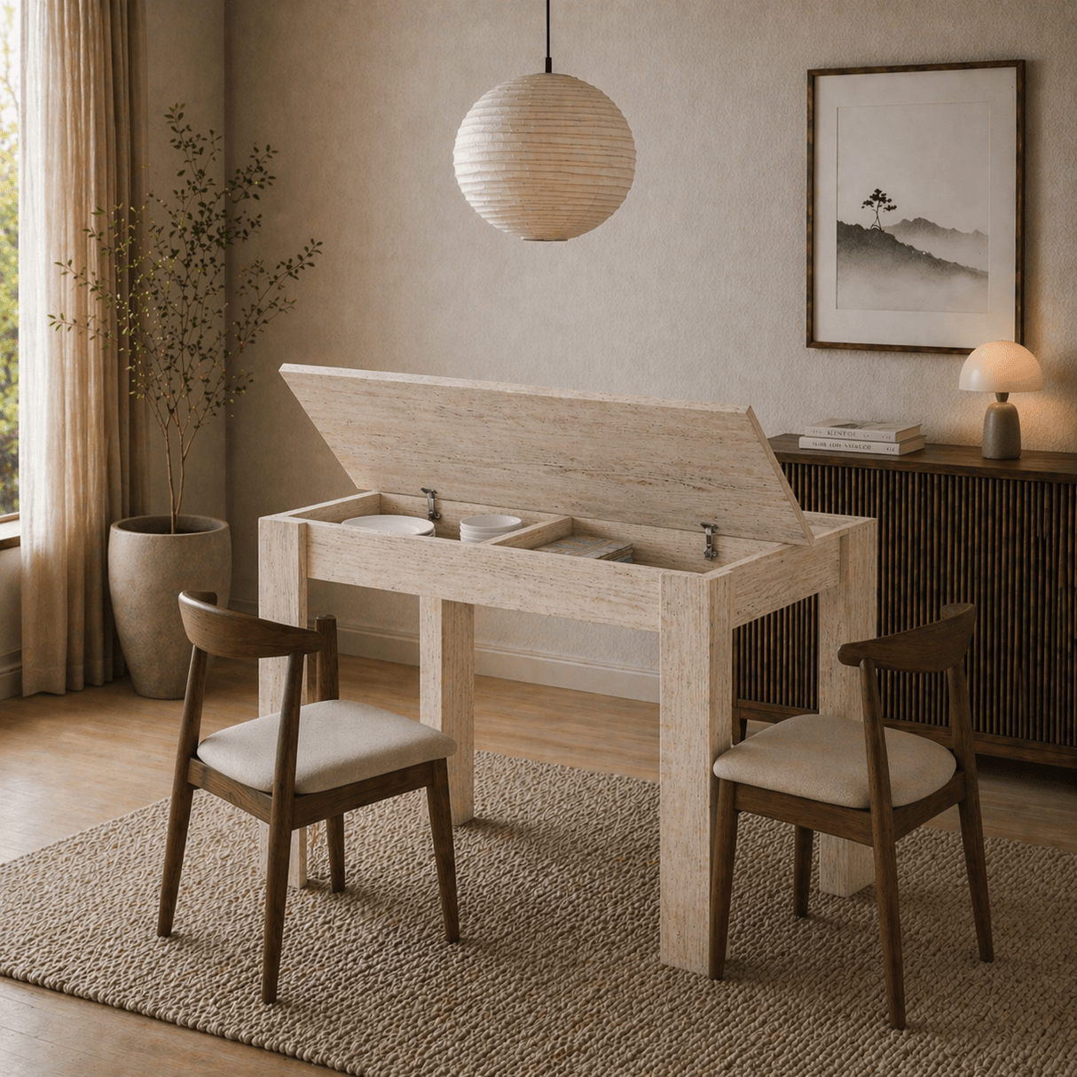 Kleiner Esstisch Travertin Melamin - 110 cm - mit Stauraum - Kara