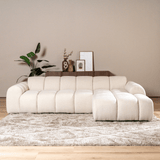 Banken-Hoekbank met lounge beige bouclé stof - strepen - rechts - Brix-Dimehouse