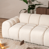 Banken-Hoekbank met lounge beige bouclé stof - strepen - rechts - Brix-Dimehouse