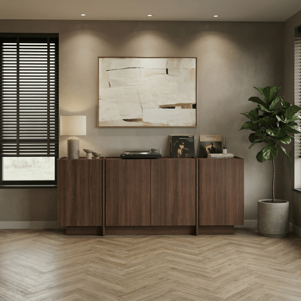 Sideboard Japandi Walnuss Melamin Lowen 180x45x80 cm
