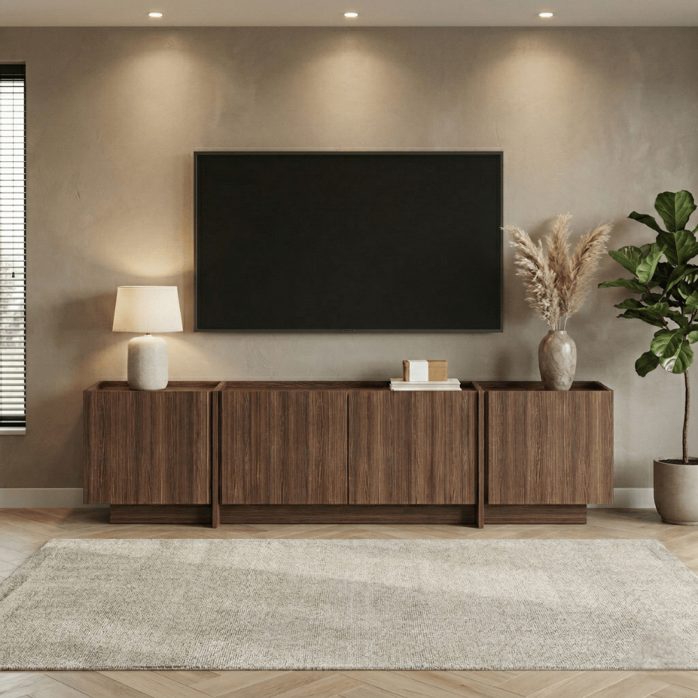TV-Schrank Japandi Walnuss Melamin Lowen 180 cm