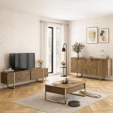 Meubelsets - Meubelset Walnoot Luxe - Salontafel + TV Meubel + Dressoir - Gouden Frame - Dimehouse