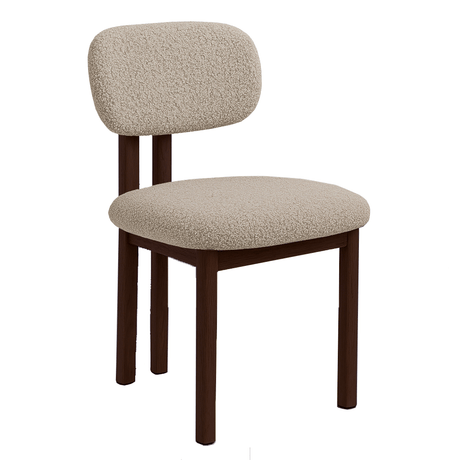 Japandi Esszimmerstuhl Miyo Bouclé Sandfarbe - Walnusslook Rahmen 