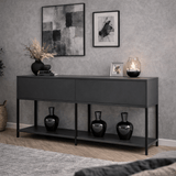 Modern Sideboard Anthrazit Lord 150x30x80 - Schwarzer Rahmen - Zwei Fächer