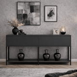 Modern Sideboard Anthrazit Lord 150x30x80 - Schwarzer Rahmen - Zwei Fächer
