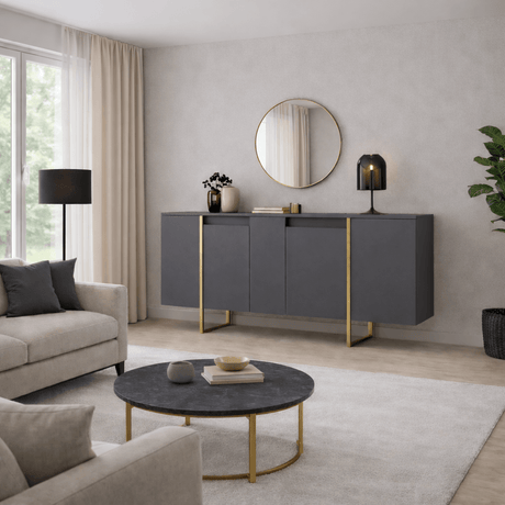 Modernes Sideboard Anthrazit Luxus 160x80x35 - Goldenes Gestell 