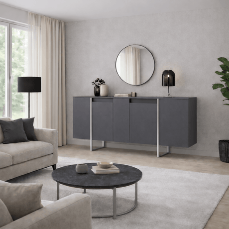 Modernes Sideboard Anthrazit Luxus 160x80x35 - Silberrahmen 