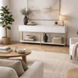 Moderne Kommode White Lord 150x30x80 - Goldener Rahmen - Zwei Fächer