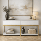 Moderne Kommode White Lord 150x30x80 - Goldener Rahmen - Zwei Fächer