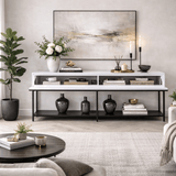 Moderne Kommode White Lord 150x30x80 - Schwarzer Rahmen - Zwei Fächer