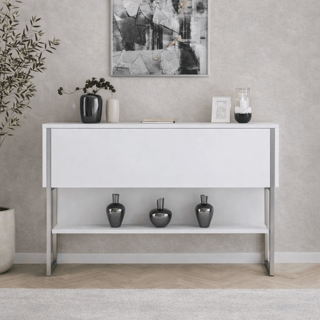 Modernes Sideboard Weiß Luxus 120x80x30 - Silberrahmen - Ein Fach 