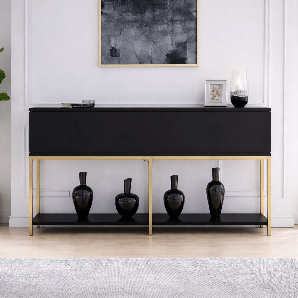Moderne Kommode Black Lord 150x30x80 - Goldener Rahmen - Zwei Fächer