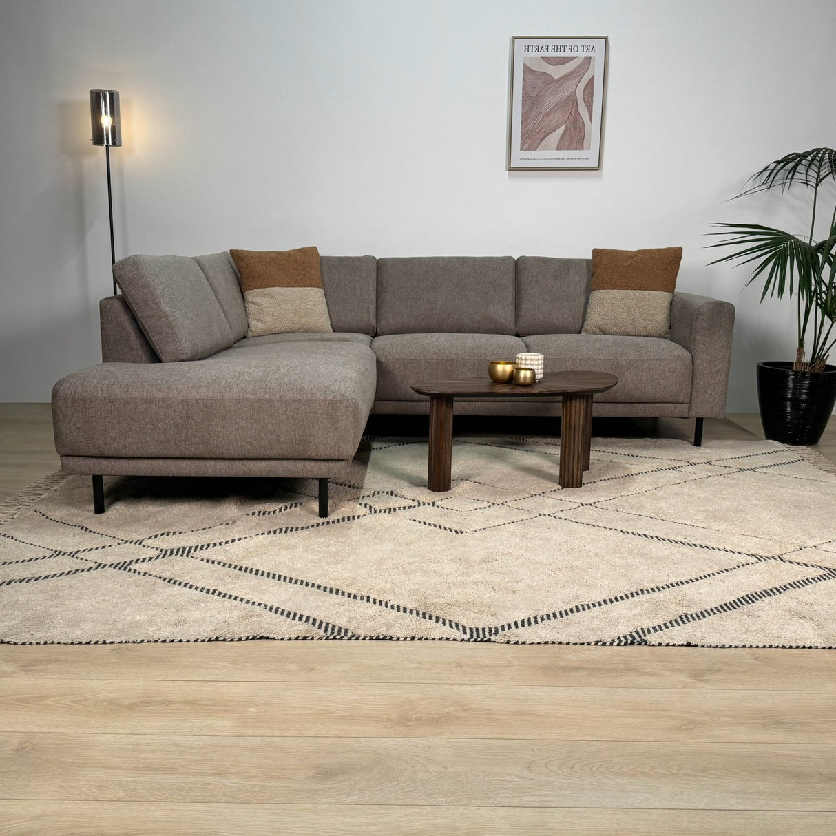 Modernes 3-Sitzer Ecksofa Links Taupe Stoff Aniko mit Liege 240x197x78 cm