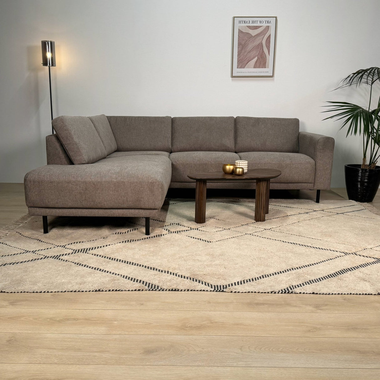 Modernes 3-Sitzer Ecksofa Links Taupe Stoff Aniko mit Liege 240x197x78 cm