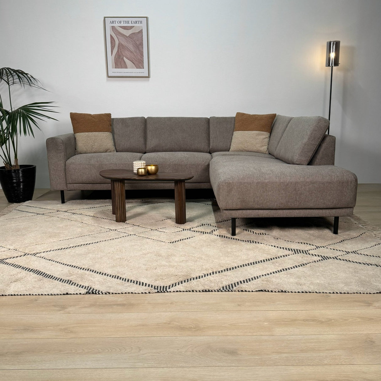Modernes 3-Sitzer Ecksofa Rechts Taupe Stoff Aniko mit Liege 240x197x78 cm