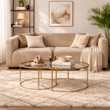 Moderne Runde Couchtisch-Set aus 2 Uru Gold - Transparentes Glas - 80/60 cm 