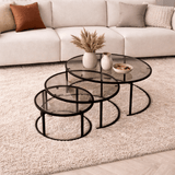 Modern Couchtisch 3er-Set Uru Schwarz - Graues Glas - 80/60/42 cm