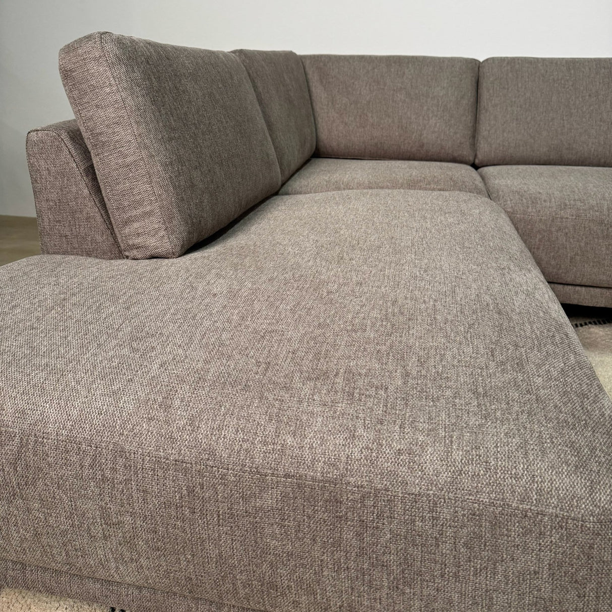 Modernes U-Sofa Ecksofa links, taupe Stoff Aniko, 310x197x78 cm