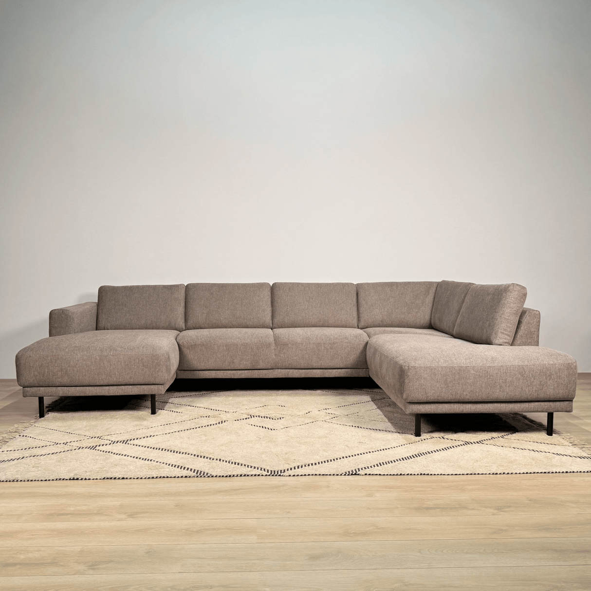 Modernes U-Sofa Ecksofa rechts taupe Stoff Aniko 310x197x78 cm