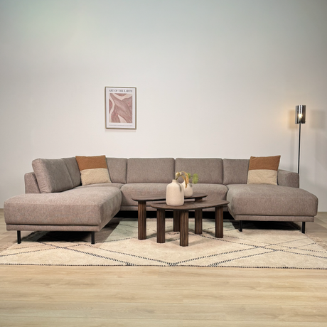 Modernes U-Sofa Ecksofa links, taupe Stoff Aniko, 310x197x78 cm