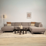 Modernes U-Sofa Ecksofa rechts taupe Stoff Aniko 310x197x78 cm