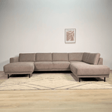 Modernes U-Sofa Ecksofa rechts taupe Stoff Aniko 310x197x78 cm