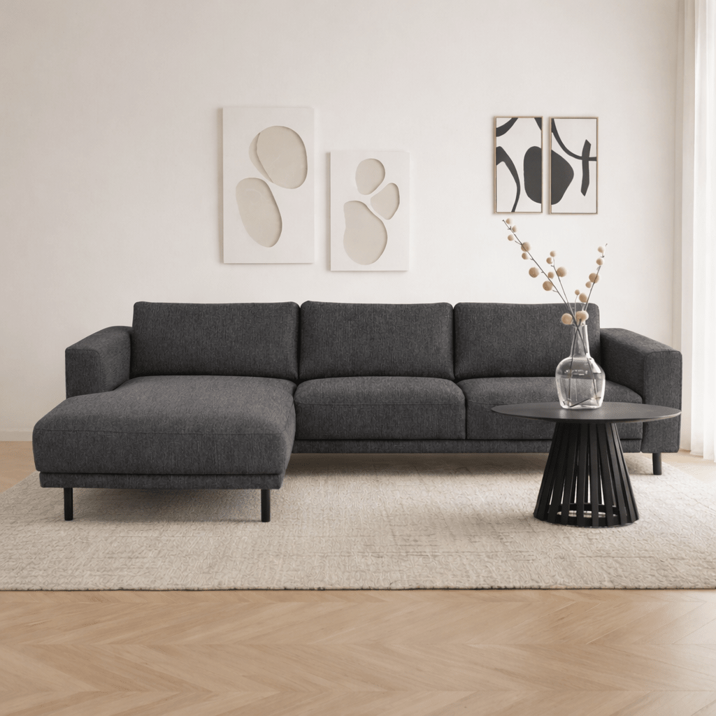 Banken - Moderne hoekbank met Chaise Longue Antraciet Stof Aniko links 238x142x78 cm - Dimehouse