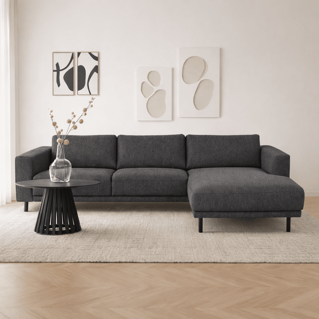Banken - Moderne hoekbank met Chaise Longue Antraciet Stof Aniko rechts 238x142x78 cm - Dimehouse