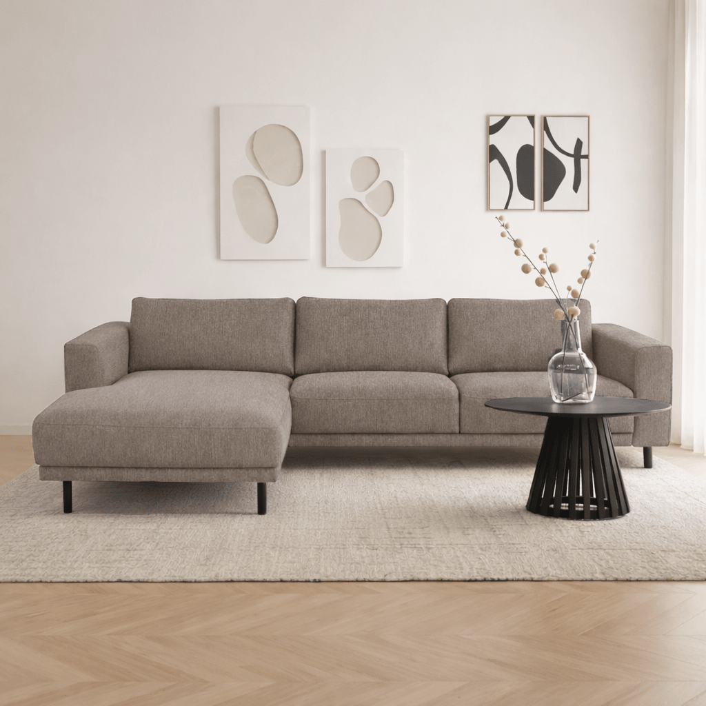 Modern Ecksofa Links Taupe Stoff Aniko mit Chaiselongue 238x142x78 cm