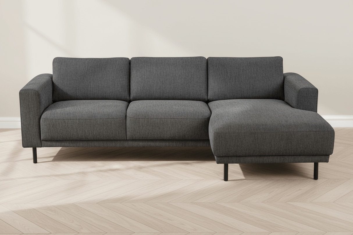 Modernes Ecksofa mit Chaiselongue Anthrazit Stoff Aniko rechts 238x142x78 cm