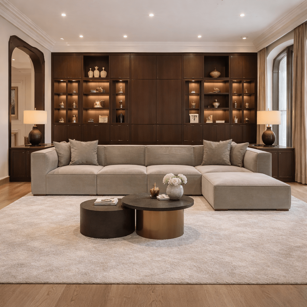 Modulares XXL-Ecksofa Cappucino Leinen 430 cm Sora