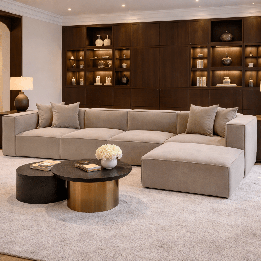 Modulares XXL-Ecksofa Cappucino Leinen 430 cm Sora