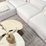 Couchtisch Set von 2 Jimi Travertinplatte mit Walnussgestell 