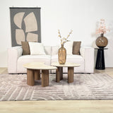 Couchtisch Set von 2 Jimi Travertinplatte mit Walnussgestell 