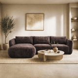 Banken - Hoekbank ronde longue mokka bruin velvet structuurstof Dwayne - links - Dimehouse