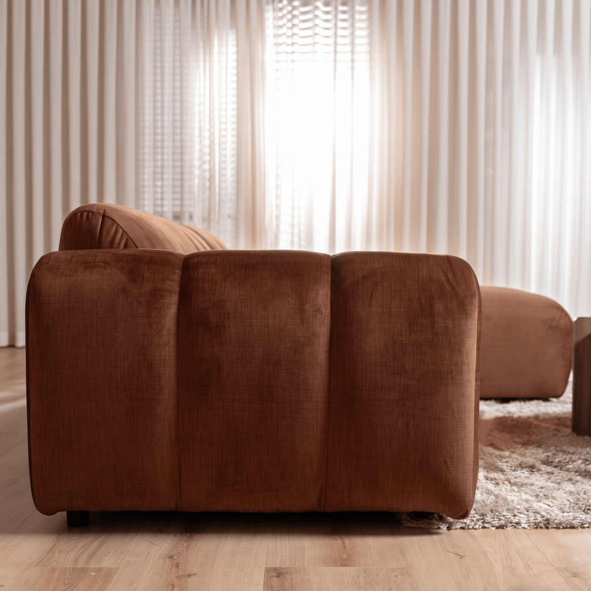 Banken-Hoekbank met lounge koper velvet structuurstof - strepen - rechts - Brix-Dimehouse