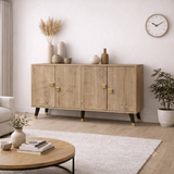 Kommoden-Modern Sideboard Saphir-Eichen-Look-Gold 120 cm Melamin Ahart-Dimehouse
