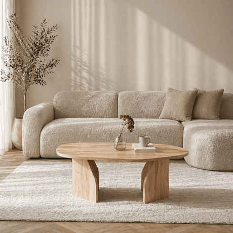 Bio Couchtisch Eiche Melamin Japandi – 105 x 65 cm – Regal