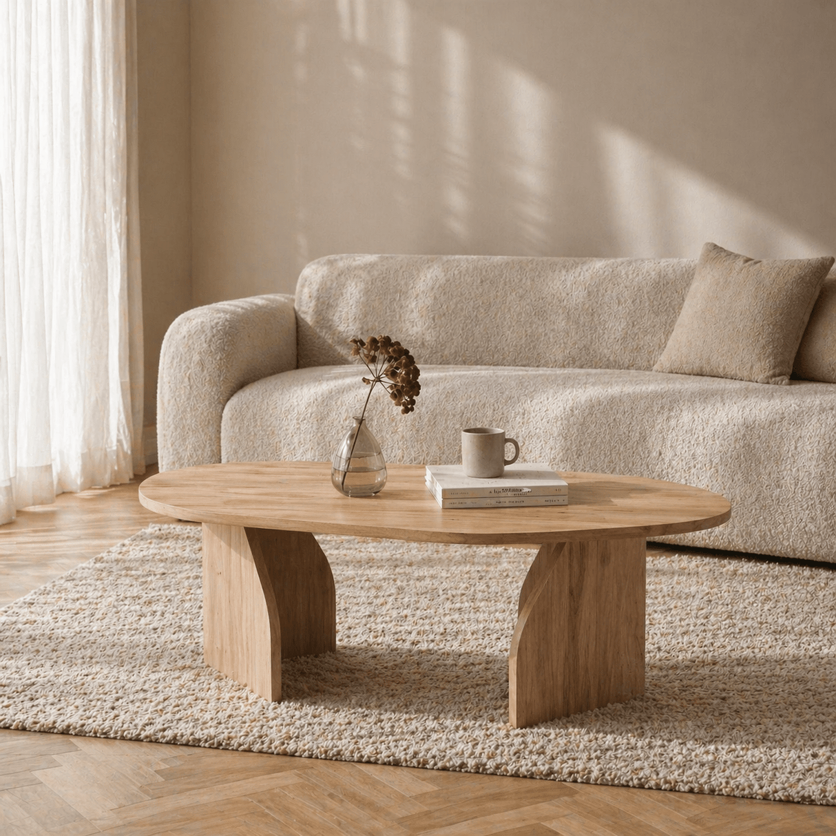 Bio Couchtisch Eiche Melamin Japandi – 105 x 65 cm – Regal