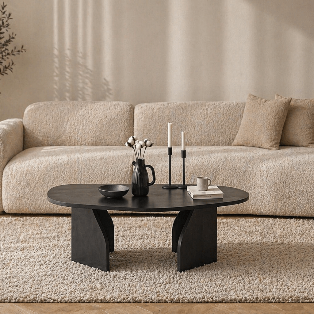 Bio-Couchtisch aus schwarzem Melamin – 105 x 65 cm – Gestell