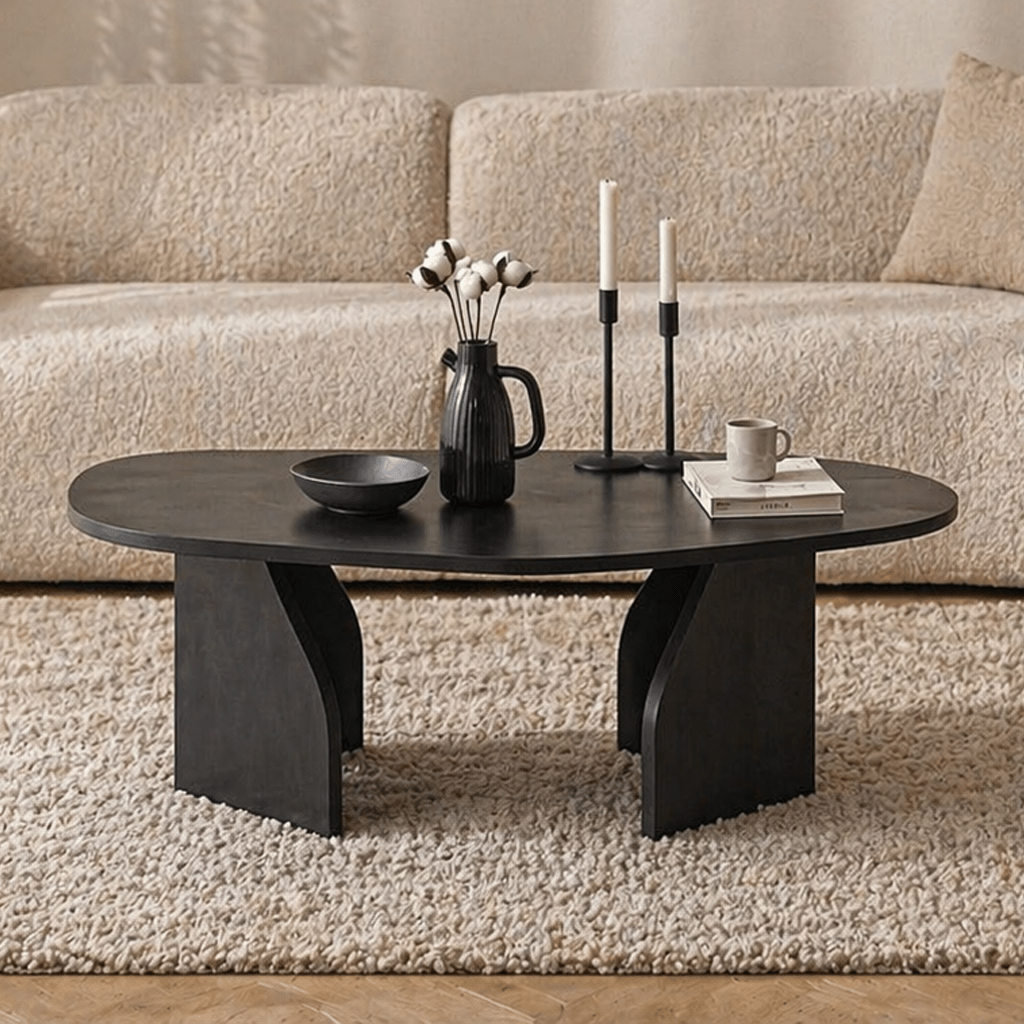 Bio-Couchtisch aus schwarzem Melamin – 105 x 65 cm – Gestell