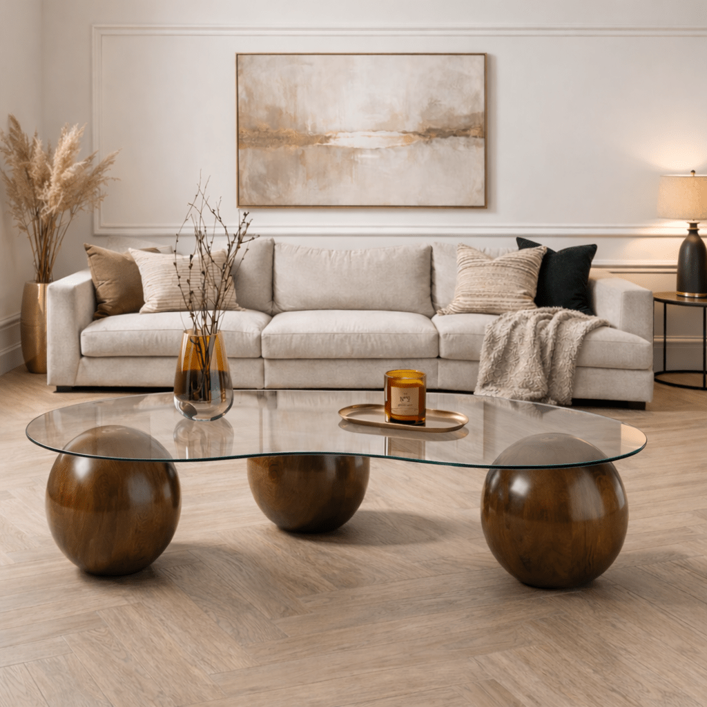 Couchtisch Sphere Walnuss Transparent 120x70 cm Walnuss Transparent Sicherheitsglas 