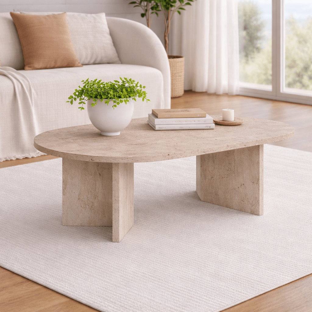 Ovaler Couchtisch Travertin-Look Sabla - 119x60 