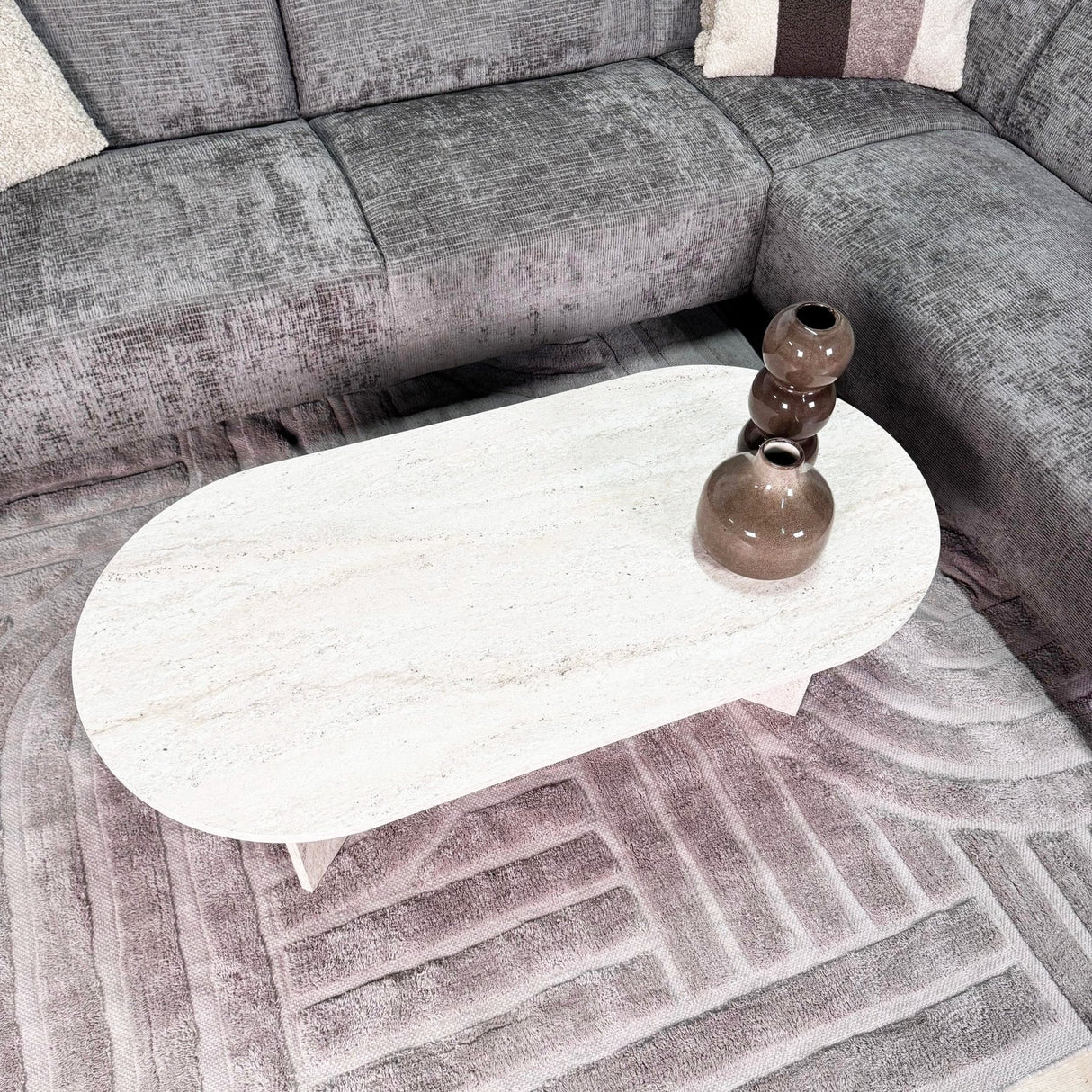Ovaler Couchtisch Travertin-Look Sabla - 119x60 
