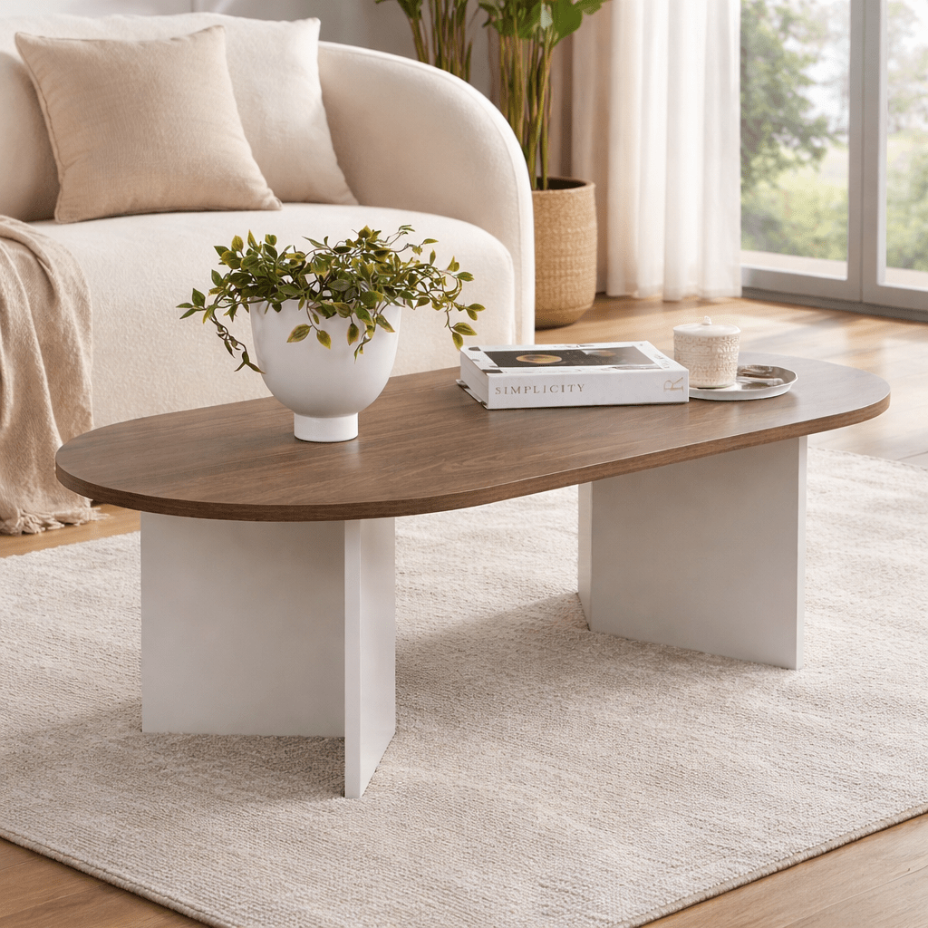 Couchtisch Walnussweiß Melamin Bogenform Koda 119x60 cm