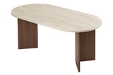 Eettafels - Ovale eettafel travertin blad - walnoot melamine - 180x89,5x75 cm - Sota - Dimehouse