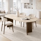 Eettafels - Ovale eettafel travertin blad - walnoot melamine - 180x89,5x75 cm - Sota - Dimehouse